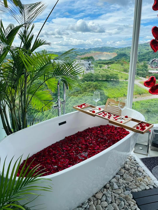 Bath tub filled with Rose Petals