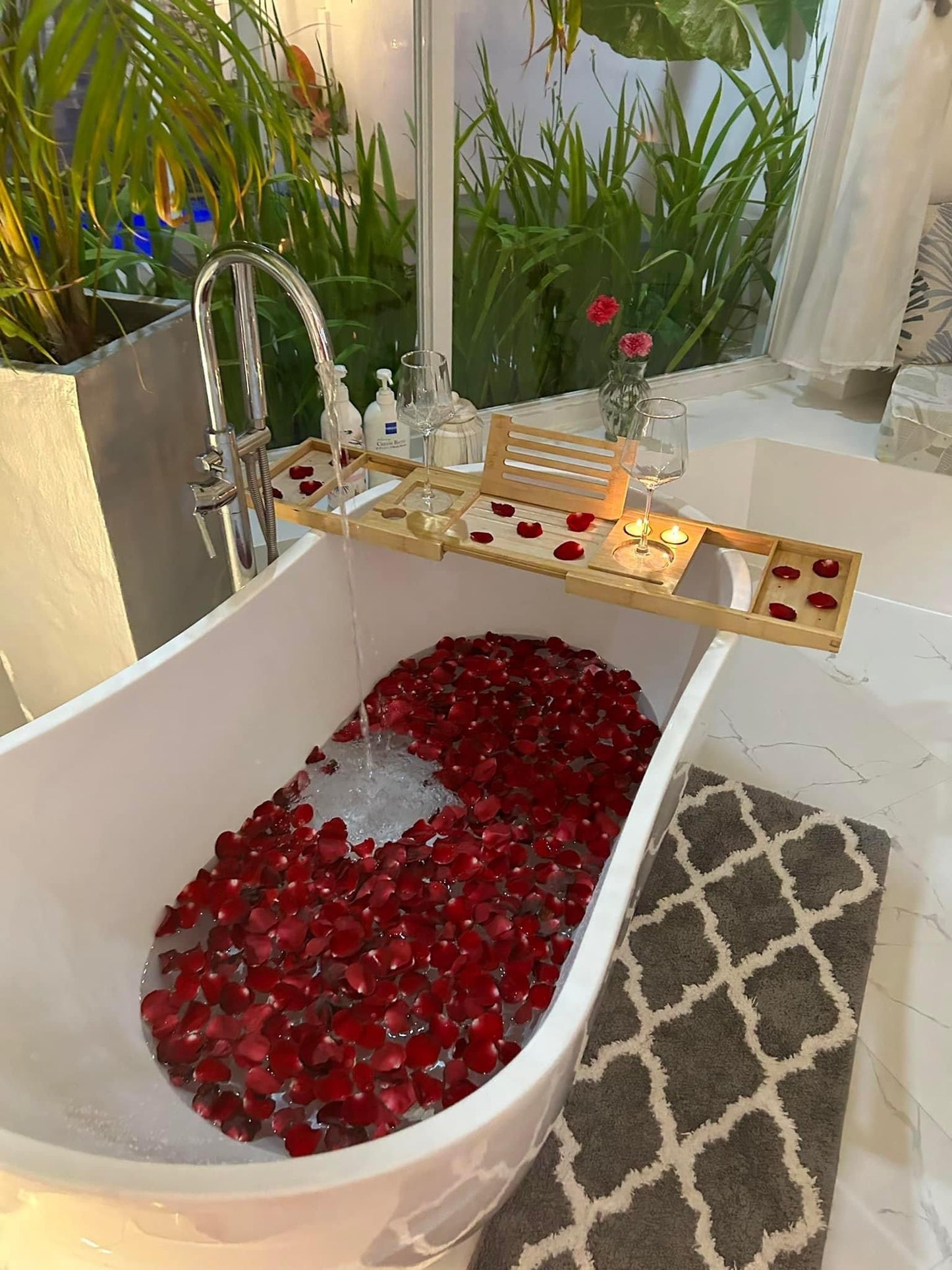 Bath tub filled with Rose Petals