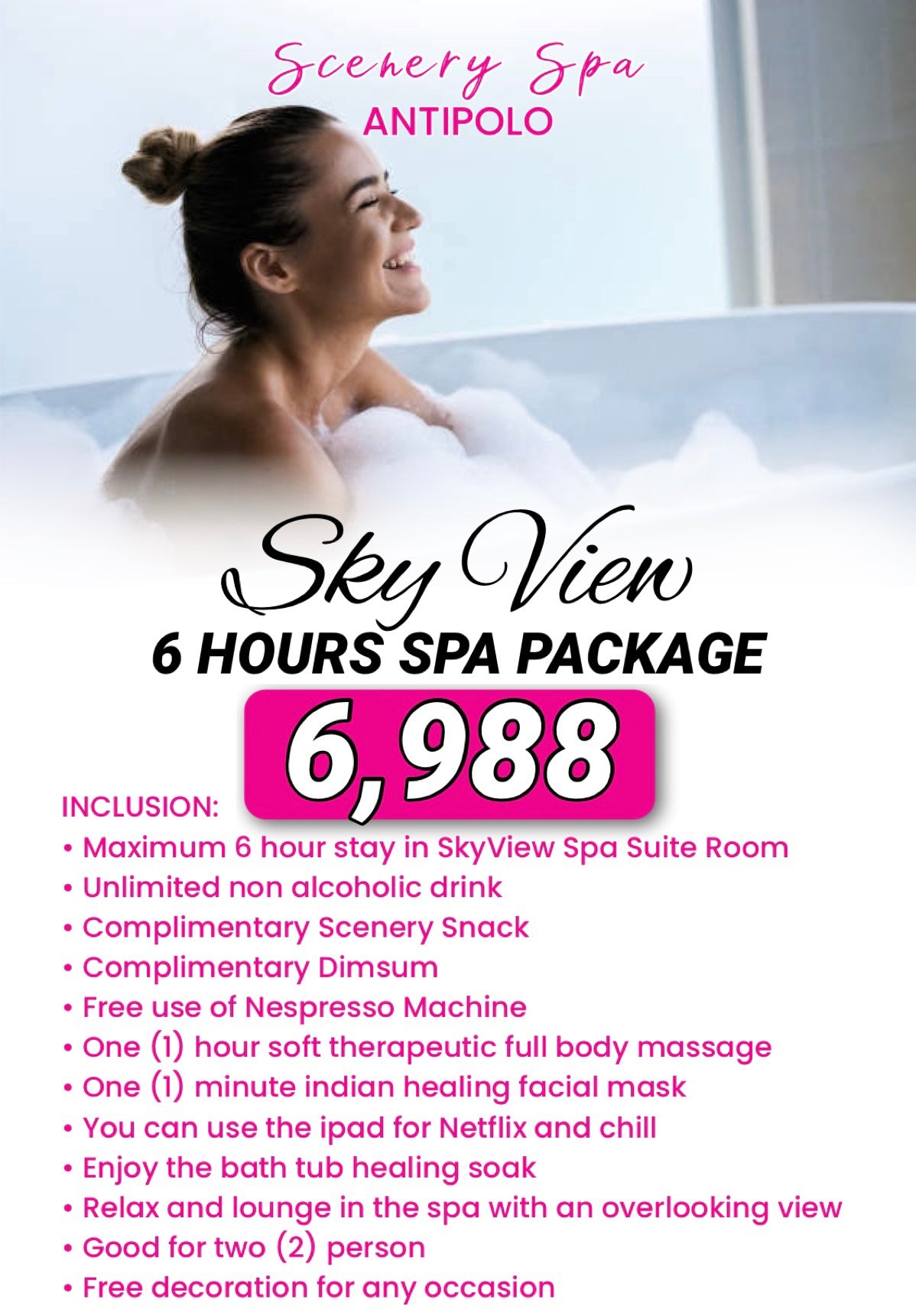 6 HOURS SPA PACKAGE (SKYVIEW SPA SUITE ROOM) – Scenery Spa